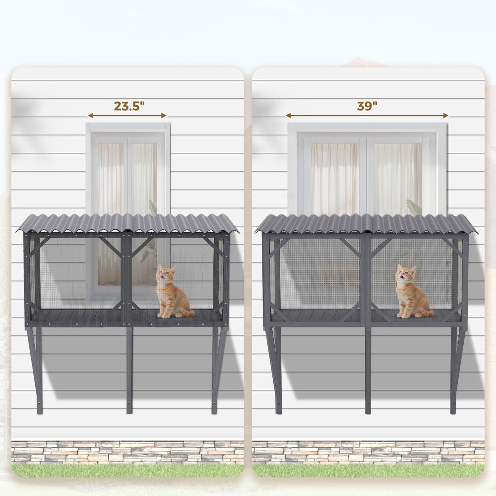 Cat Window Box, 43.3" Catio Outdoor Cat Enclosure with Bug Proof Net for Sunbathing, Napping & Viewing, Window Perch for Large Indoor Cats - All Weather Use, Cat Cage