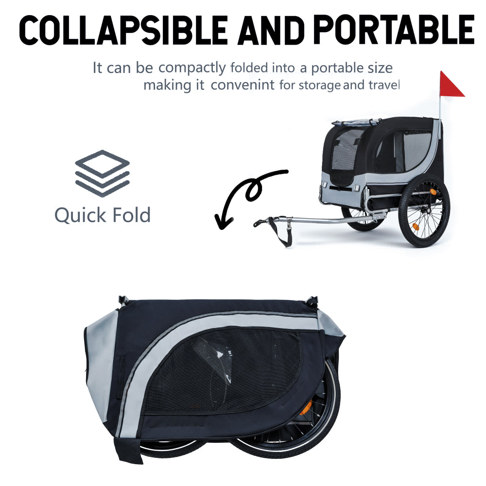 Large Folding Bike Trailer for Dogs – 100LB Capacity All-Terrain Pet Carrier, Durable Steel Frame for Cycling, Jogging, Camping & Outdoor Adventures, Black- Grey 20 1/8 width fat tire,extra mat inside