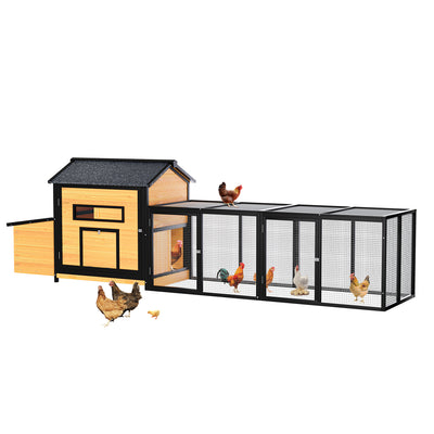 118" Large Wooden Chicken Coop Outdoor Hen House with Nesting Box, Leak-Proof Pull-Out Tray, Asphalt Roof & Free-Range Doors – Secure Poultry Cage for Backyard Farm Use