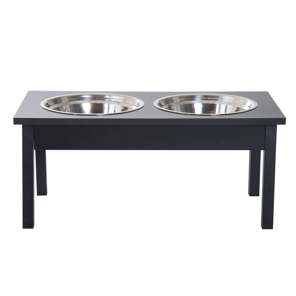 PawHut 23" Wooden Heavy Duty Dog Food Bowls Pet Elevated Feeding Station -Black