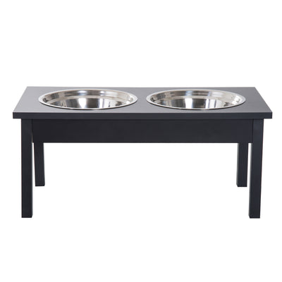 PawHut 23" Wooden Heavy Duty Dog Food Bowls Pet Elevated Feeding Station -Black
