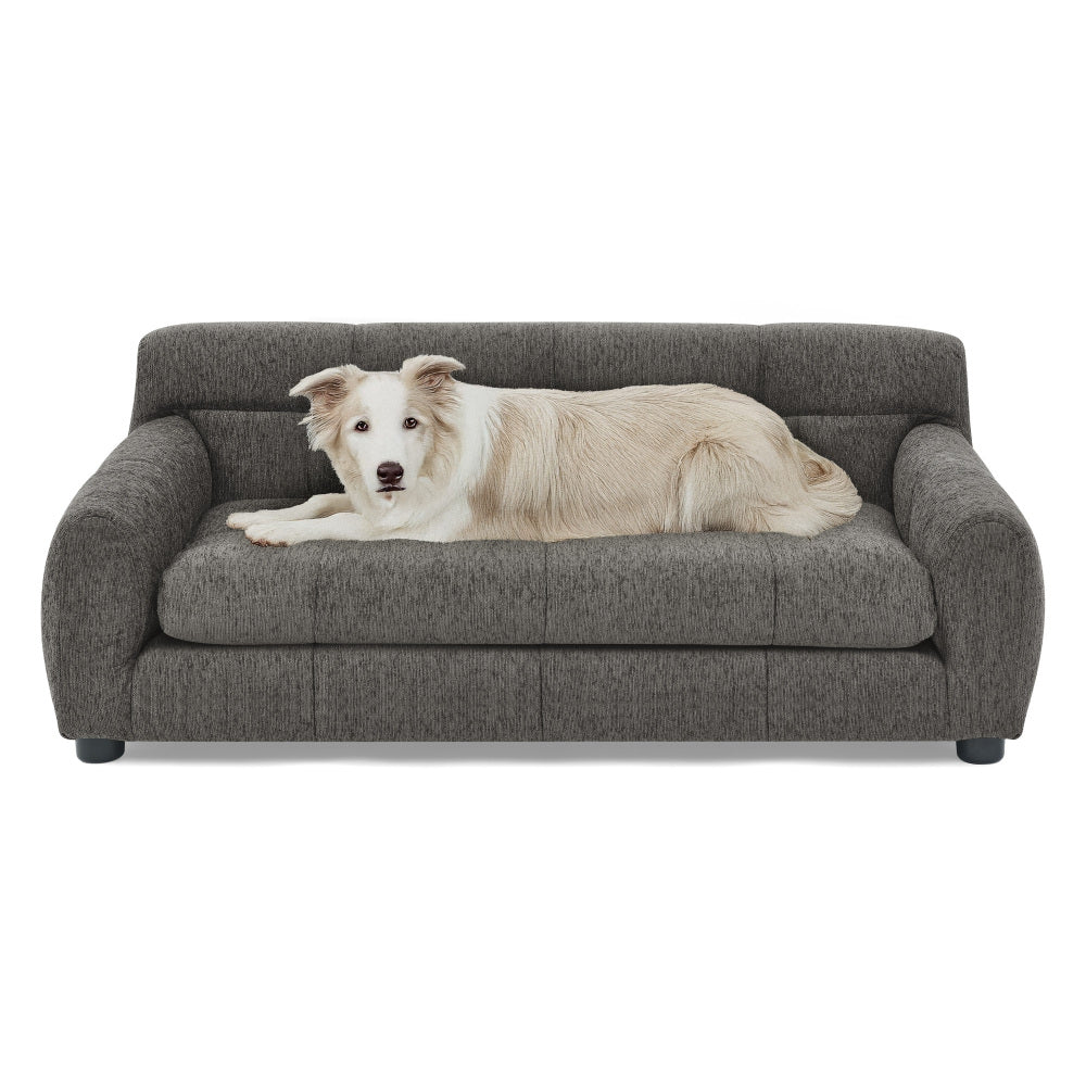 Soft and comfortable pet sofa with backrest and armrests, suitable for modern rectangular pet sofas for small and medium-sized dogs,-dark gray