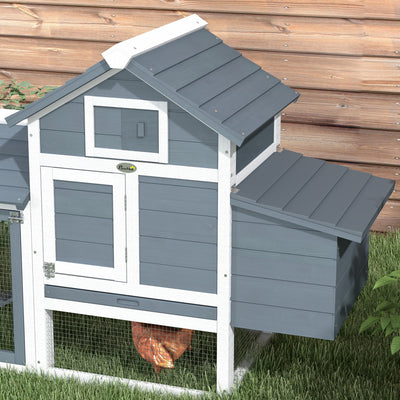 PawHut 59" Small Wooden Chicken Coop Hen House Poultry Cage for Outdoor Backyard with 2 Doors, Nesting Box and Removable Tray, White