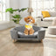 Elevated Dog Bed Frame for Small Dog, Corduroy Pet Couch Bed with Rubber Wood Legs and Supportive Foam, Beige, Easy Assembly