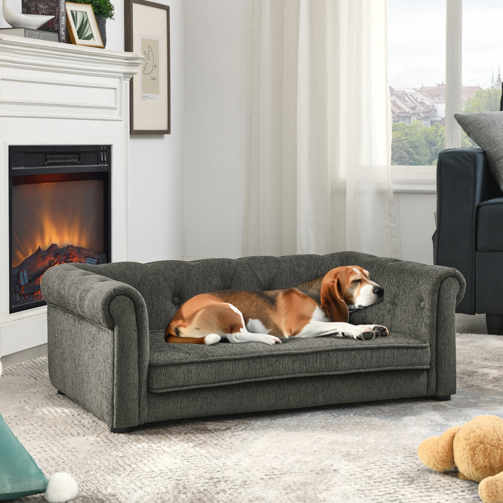 Elegant rectangular pet bed for small and medium-sized dogs, durable elevated dog sofa bed, comfortable dog sofa, modern and fashionable linen fabric dog sofa-Black