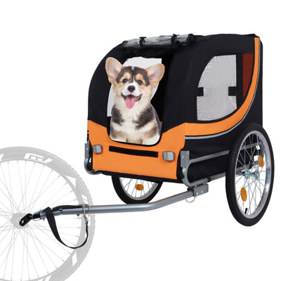 Large Folding Bike Trailer for Dogs – 66LB Capacity All-Terrain Pet Carrier, Durable Steel Frame for Cycling, Jogging, Camping & Outdoor Adventures, Black- Orange