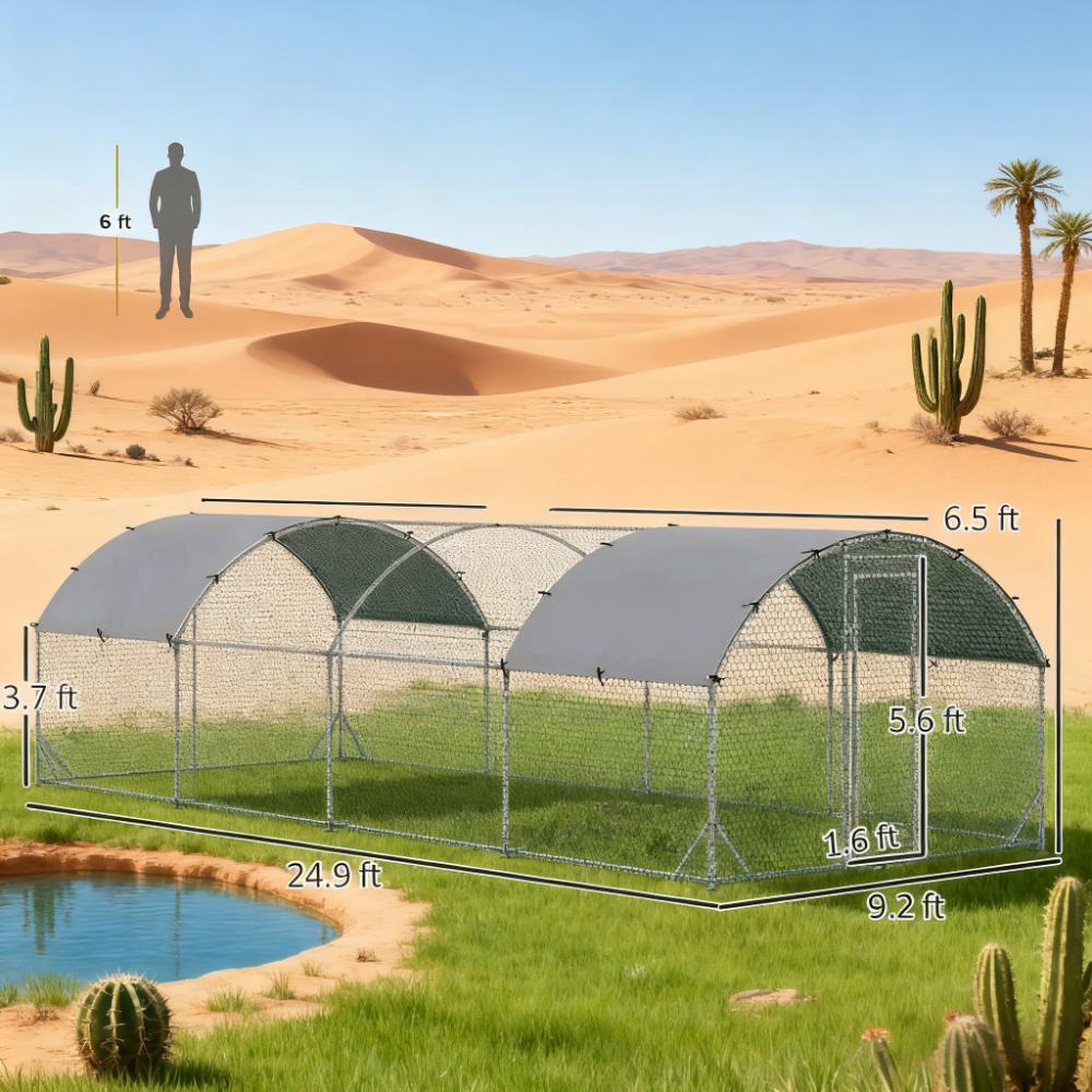 9.2'W x 24.9'D x 6.5'H Chicken Coop Large Metal Chicken Coop  for Yard, Outdoor, Duck, Rabbit