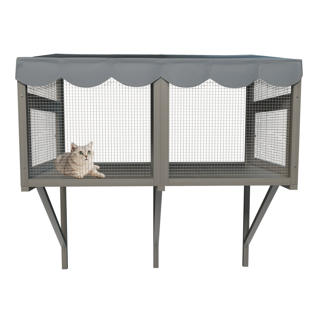 Cat Catio, Window Box Enclosure for Indoor Cats, Wooden Window Perch House, Expandable for Multi Kittens, Secure Comfortable Outdoor Haven for Pets