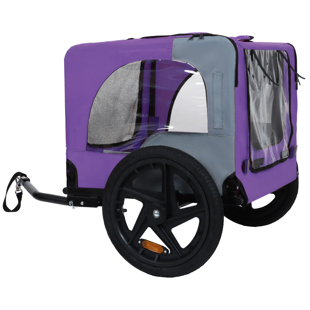 Outdoor Heavy Duty Collapsible Pet Bike Trailer with 16-Inch All-Terrain Wheels & Universal Hitch – Foldable Dog/Cargo Carrier Cart for Bicycles, purple