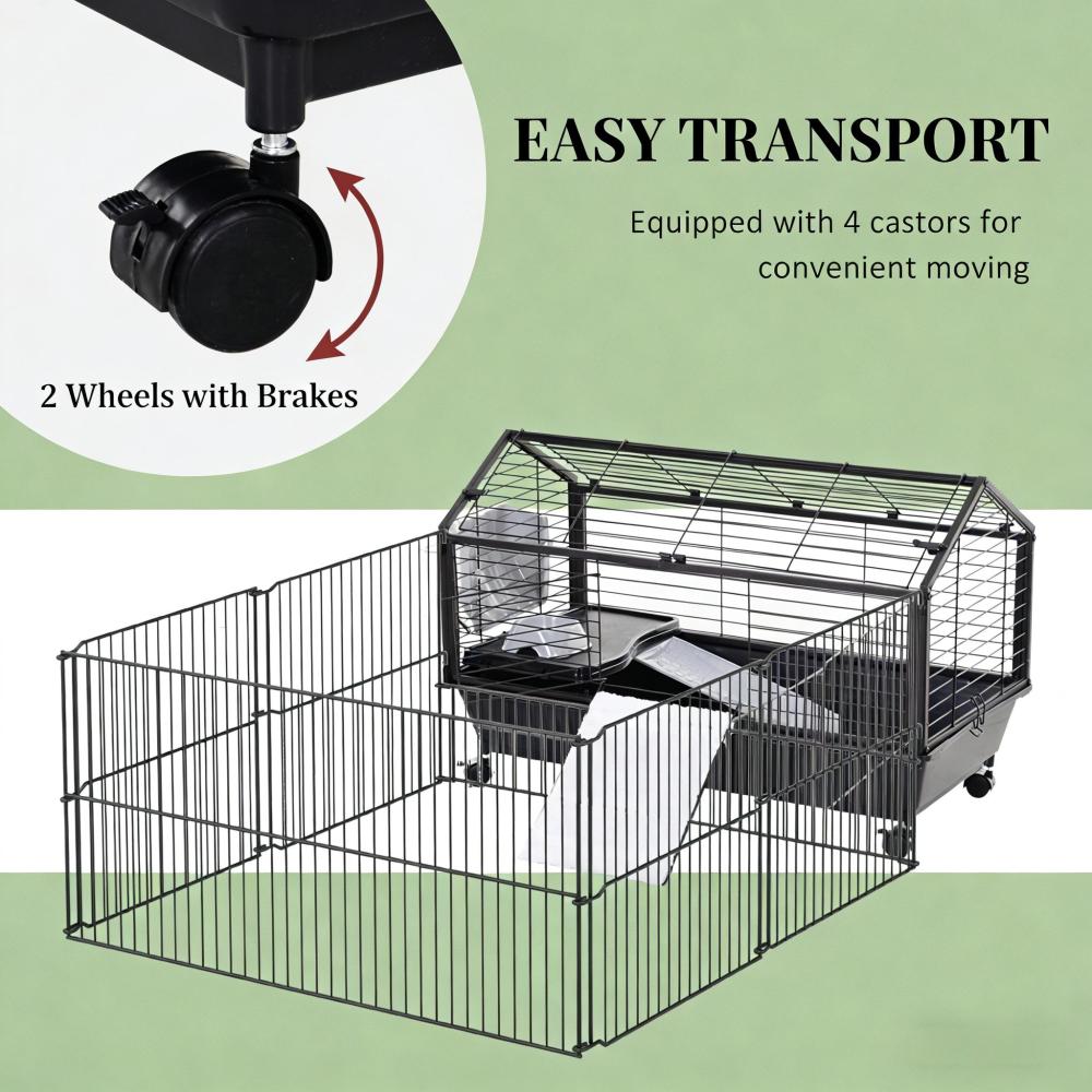 Rolling Metal Small Animal Hutch Cage,Small Pet Hutch,Spacious Pet House