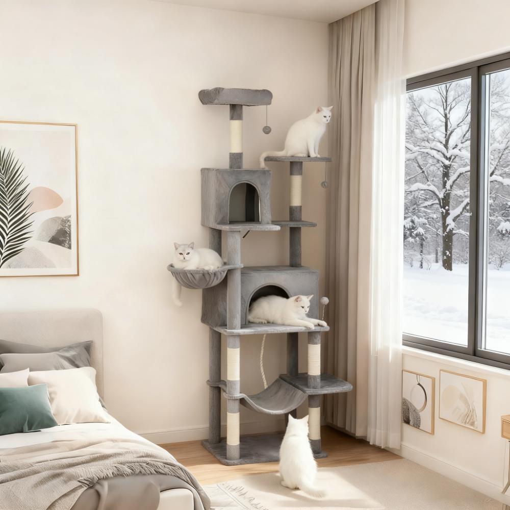 78"Cat Tree Cat Tower with Coffin Bed