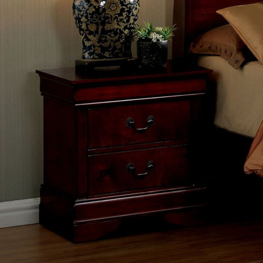 SunJet 1pc Nightstand Cherry Finish Louis Philippe Solid wood English Dovetail Construction Antique Nickle Hanging Pulls
