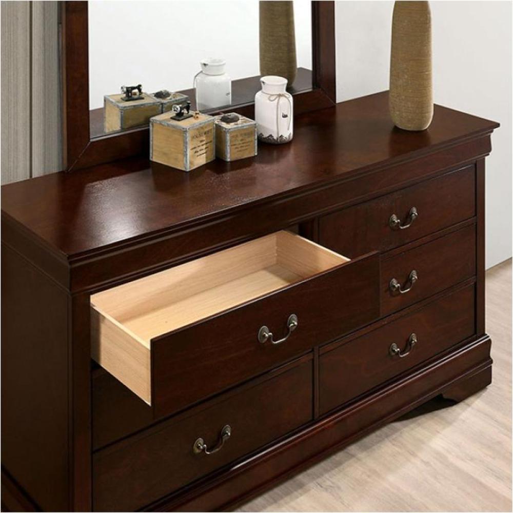 SunJet 1pc Nightstand Cherry Finish Louis Philippe Solid wood English Dovetail Construction Antique Nickle Hanging Pulls