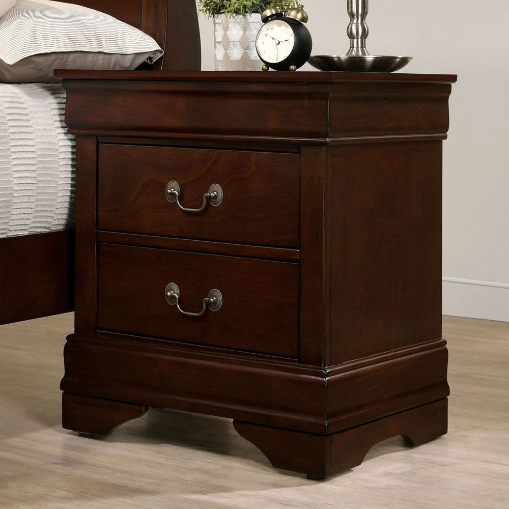 SunJet 1pc Nightstand Cherry Finish Louis Philippe Solid wood English Dovetail Construction Antique Nickle Hanging Pulls
