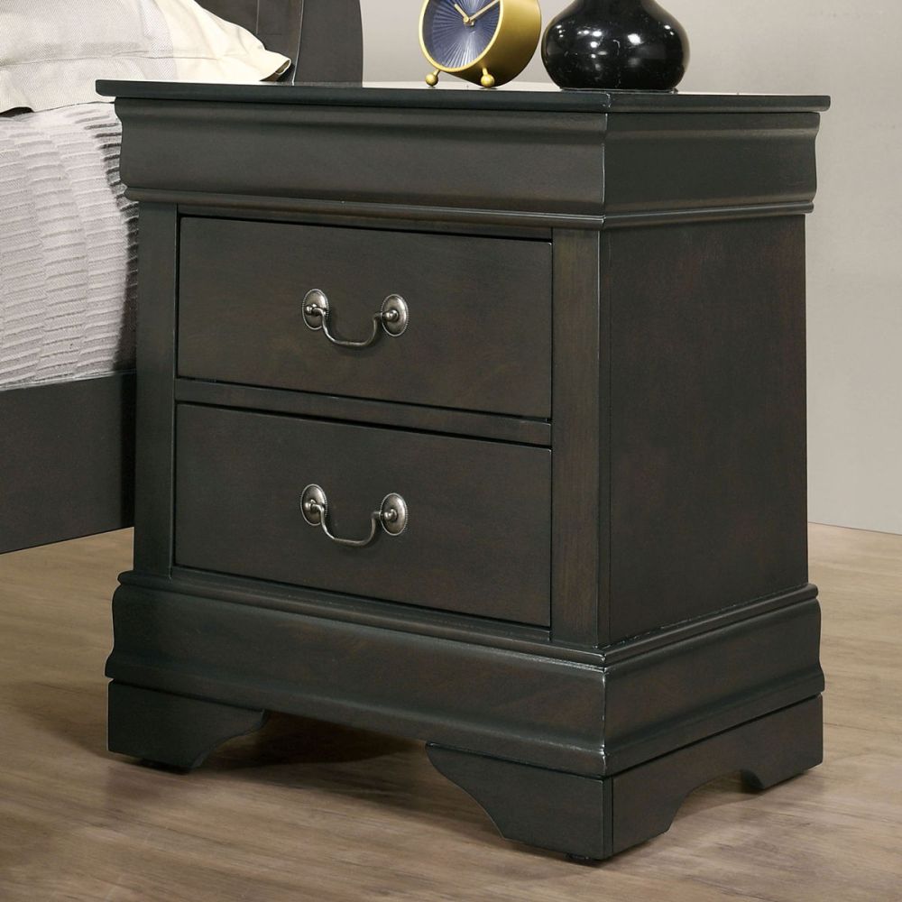 SunJet 1pc Nightstand Cherry Finish Louis Philippe Solid wood English Dovetail Construction Antique Nickle Hanging Pulls