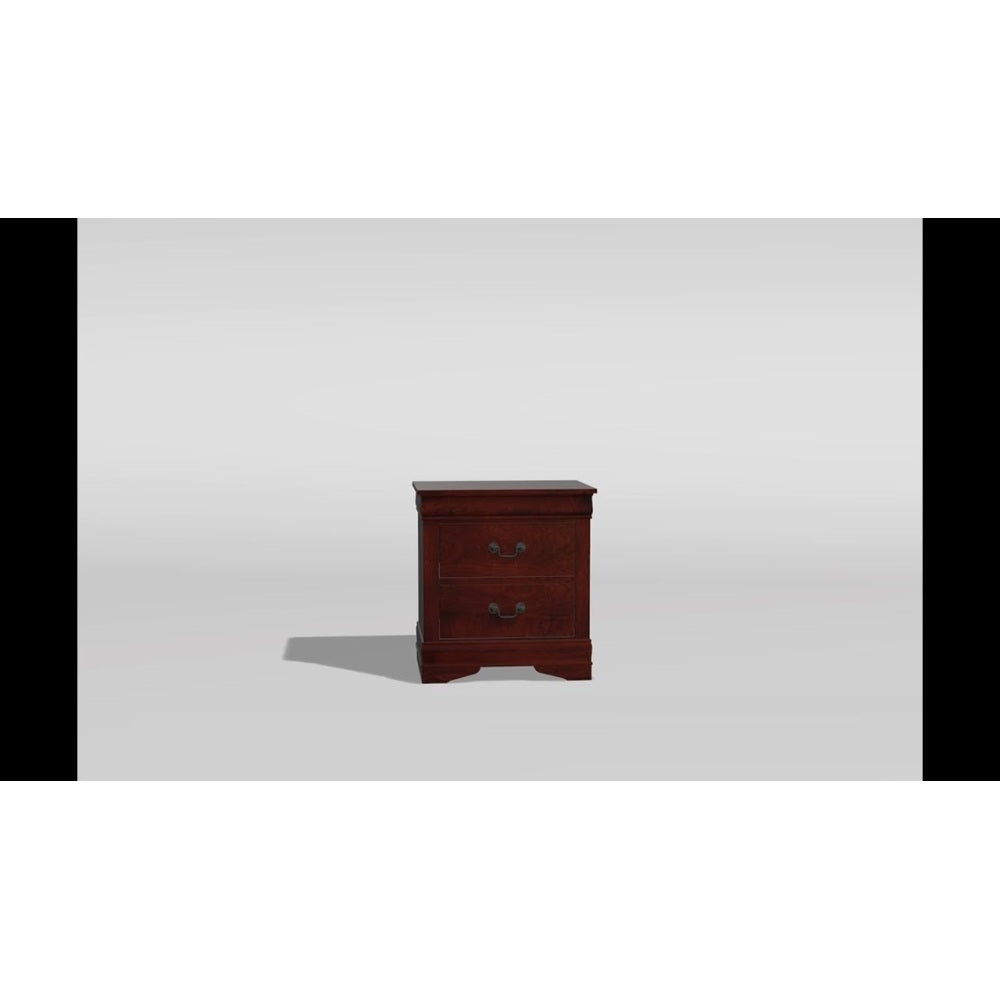 SunJet 1pc Nightstand Cherry Finish Louis Philippe Solid wood English Dovetail Construction Antique Nickle Hanging Pulls