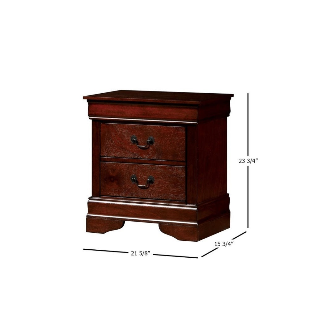 SunJet 1pc Nightstand Cherry Finish Louis Philippe Solid wood English Dovetail Construction Antique Nickle Hanging Pulls