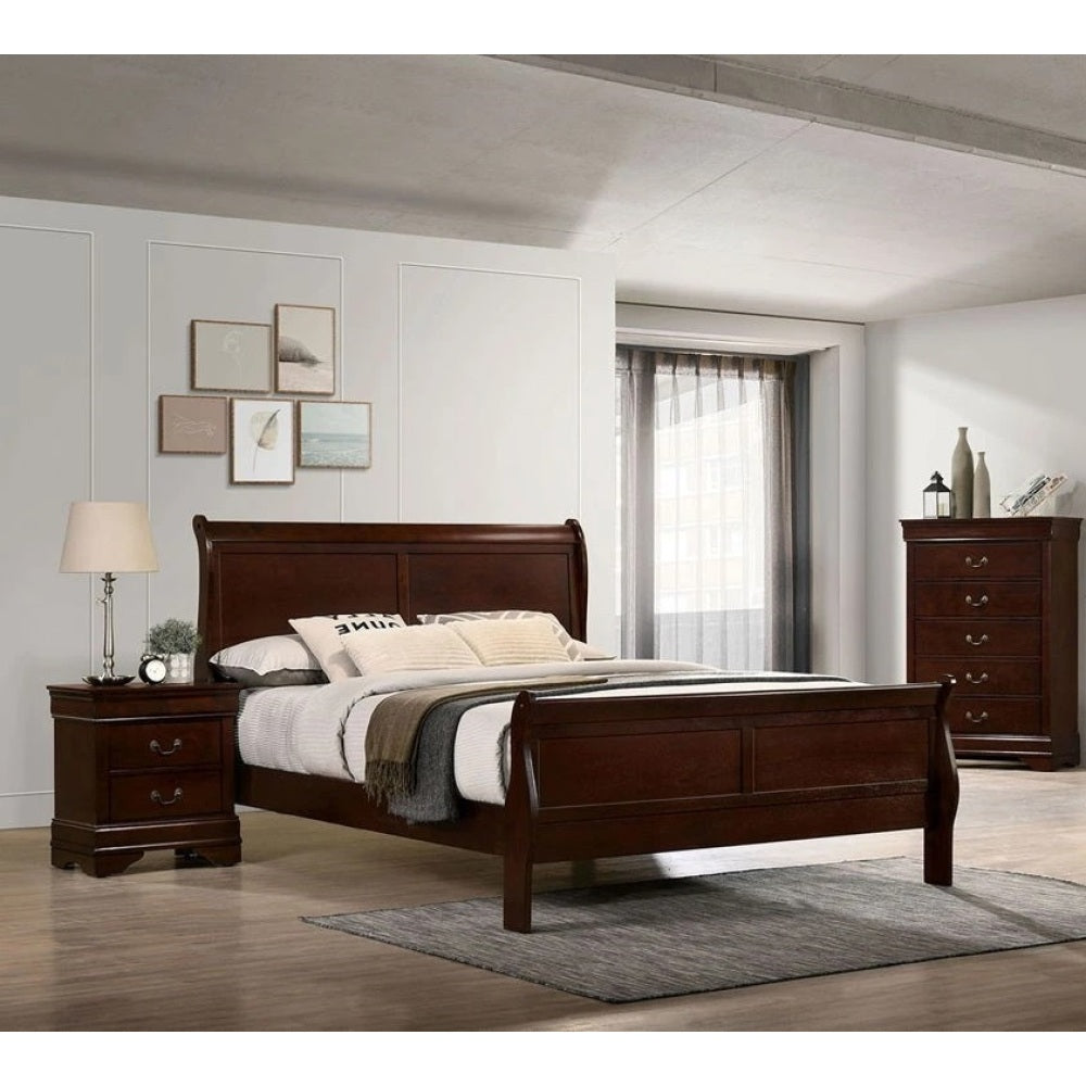 SunJet 1pc Nightstand Cherry Finish Louis Philippe Solid wood English Dovetail Construction Antique Nickle Hanging Pulls