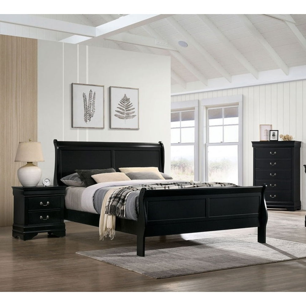 SunJet 1pc Nightstand Cherry Finish Louis Philippe Solid wood English Dovetail Construction Antique Nickle Hanging Pulls