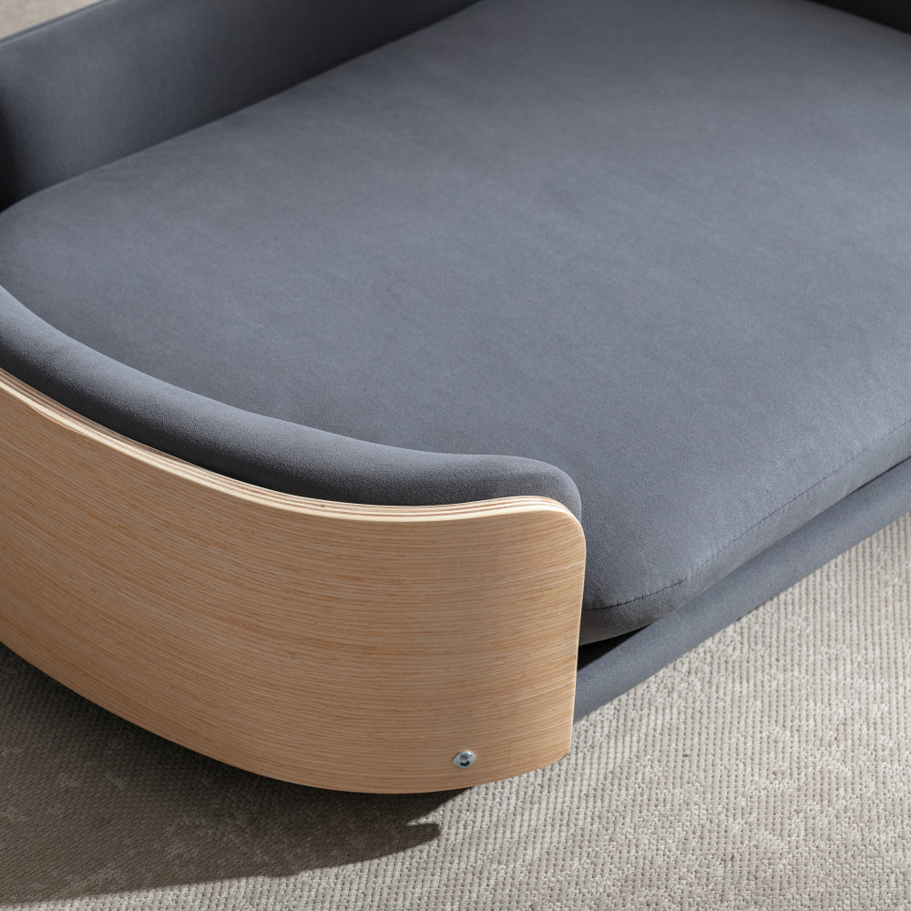 Scandinavian style Elevated Dog Bed Pet Sofa With Solid Wood legs and Bent Wood Back, Velvet Cushion,Large Size