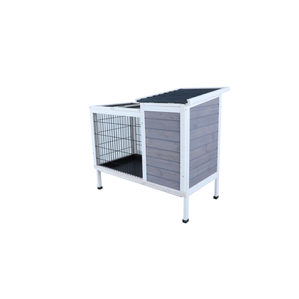Two-Tier Wooden  Rabbit Cage Outdoor Indoor for Small Animals with Runway and Leak-Proof Plastic Tray,Grey