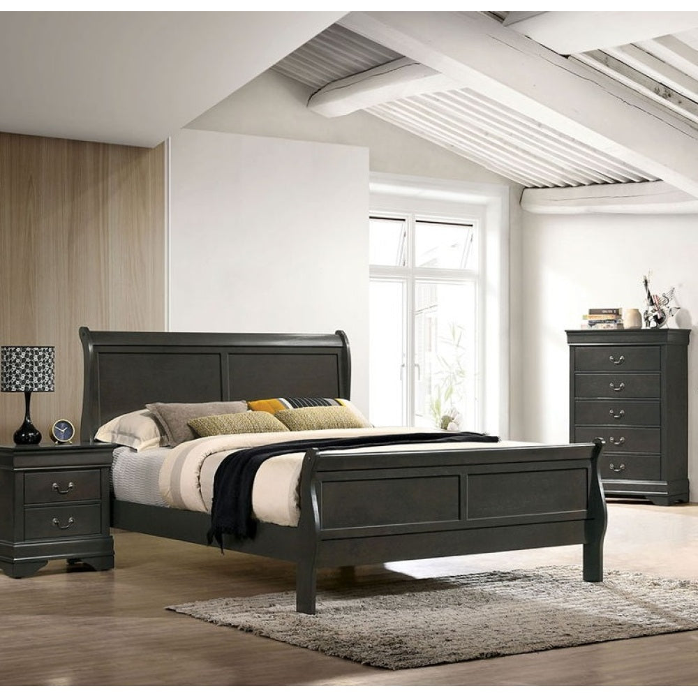 SunJet 1pc Nightstand Cherry Finish Louis Philippe Solid wood English Dovetail Construction Antique Nickle Hanging Pulls