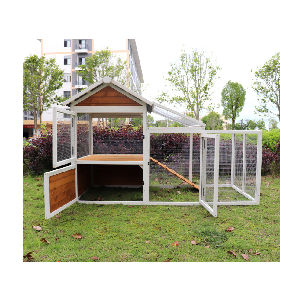77"Large outdoor chicken coop Wooden chicken coop, duck coop with nest box, bird cage, rabbit cage - waterproof PVC board ( yellow brown  gradient 80°)L