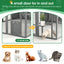 Luxury Cat Cage Outdoor Wooden Catio Enclosure Patio Large Cat Run House for Multiple Pets Walk in Kitten Kennel with Bouncy Bridge, Platforms, Small Houses, Seating and Sunshine Panel- 108.7'', Gray