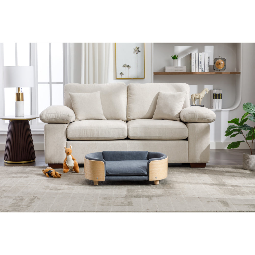 Scandinavian style Elevated Dog Bed Pet Sofa With Solid Wood legs and Bent Wood Back, Velvet Cushion,Mid Size,Dark Grey