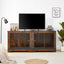 Super large dog crate furniture for two dogs with tray, TV stand. Rustic Brown, 75'' W x 26.4'' D x 32.3'' H.