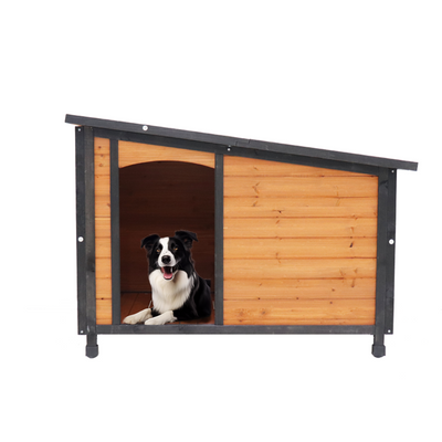 46"Dog House Outdoor & Indoor  Wooden Dog Kennel for Winter with Raised Feet Weatherproof for Large Dogs(Gold red and black)PVC waterproof roof(L)