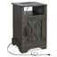 SunJet Farmhouse Nightstand Side Table, Wooden Rustic End Table, Tall Bedside Table with Electrical Outlets Charging Station - Dark Gray