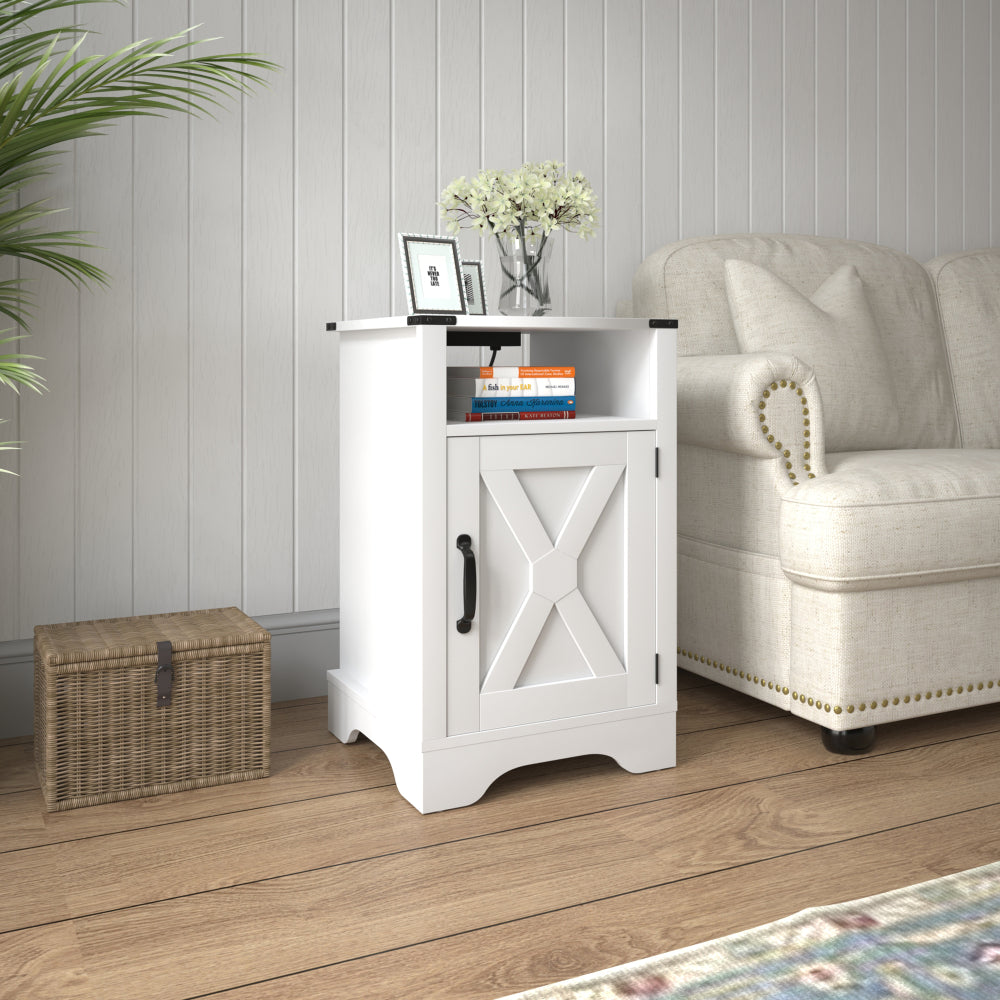 SunJet Farmhouse Nightstand Side Table, Wooden Rustic End Table, Tall Bedside Table with Electrical Outlets Charging Station - Dark Gray