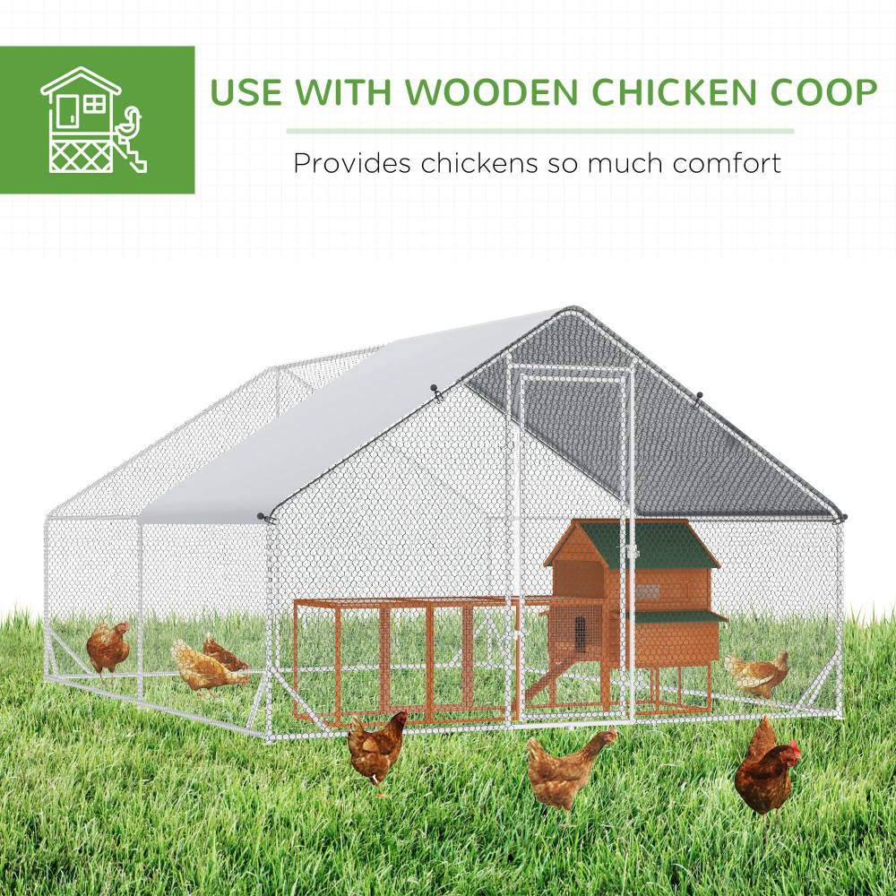 PawHut Large Chicken Coop Metal Chicken Run with Waterproof and Anti-UV Cover, Spire Shaped Walk in Fence Cage Hen House for Outdoor and Yard Farm Use, 1" Tube Diameter, 9.8' x 13.1' x 6.6'