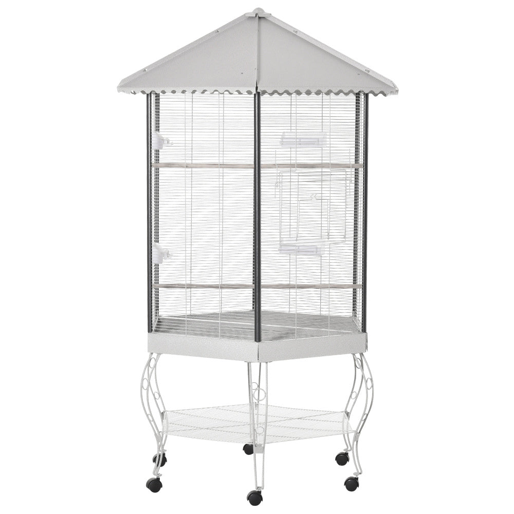 PawHut 77" Flight Bird Cage Hexagon Covered Canopy Portable Aviary With Storage