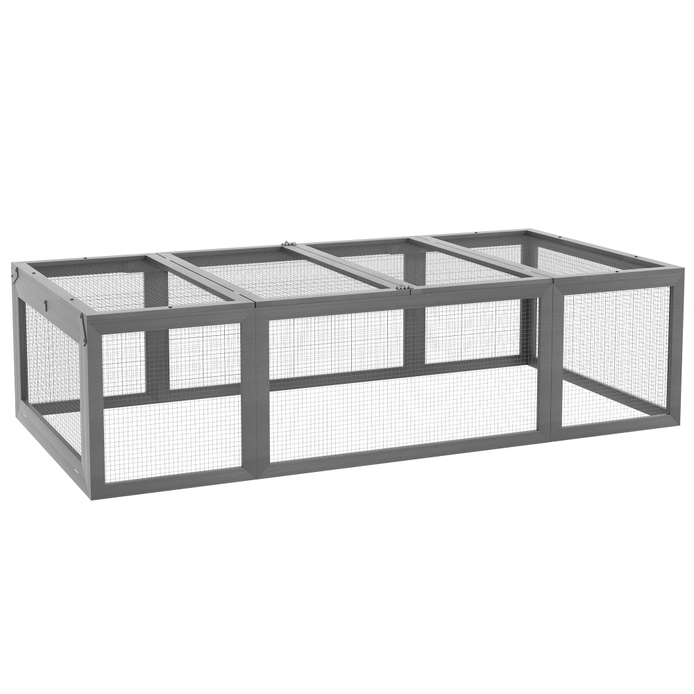 PawHut Large Wooden Rabbit Hutch Bunny Hutch Small Animal Habitat Enclosure Outdoor Run and Lockable Doors, Gray