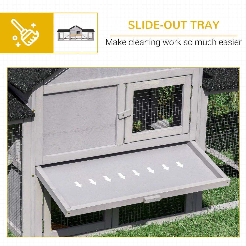 PawHut 83"L Outdoor Rabbit Hutch, Guinea Pig Cage Indoor Outdoor Wooden Bunny Hutch with Double Runs, Weatherproof Roof, Removable Tray, Ramps, Gray