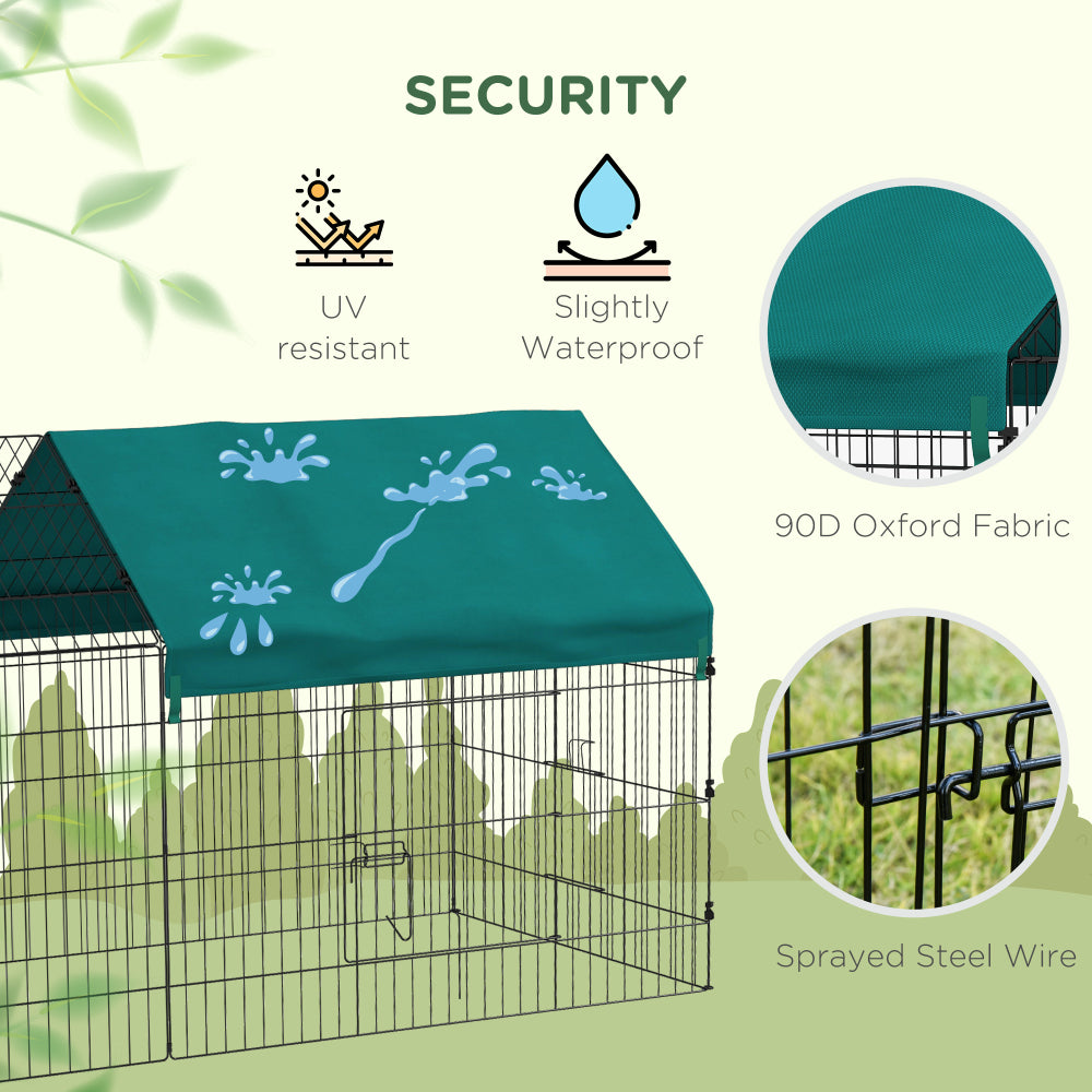 PawHut 87" Small Animal Playpen, Pet Playpen Yard Fence for Rabbits, Chicken, Chinchillas with Roof for Indoor & Outdoor, Green