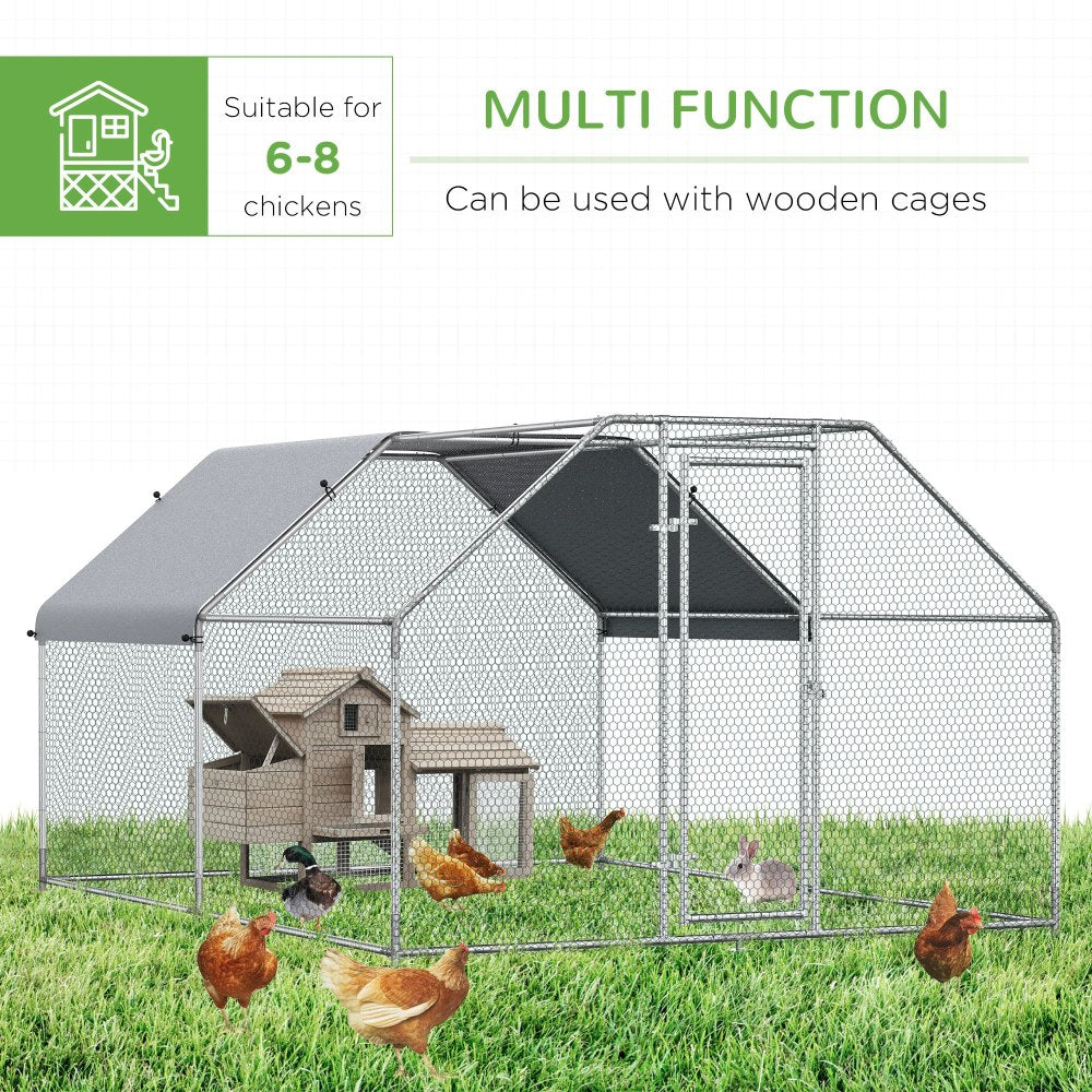 PawHut Large Chicken Coop Metal Chicken Run with Waterproof and Anti-UV Cover, Flat Shaped Walk-in Fence Cage Hen House for Outdoor and Yard Farm Use, 1.26" Tube Diameter, 9' x 12' x 6.5'