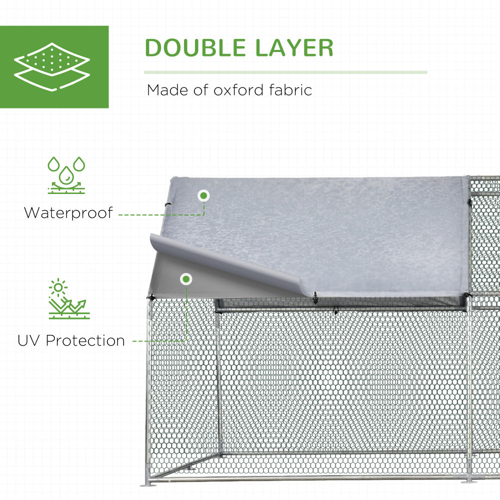 PawHut Large Chicken Coop Metal Chicken Run with Waterproof and Anti-UV Cover, Flat Shaped Walk-in Fence Cage Hen House for Outdoor and Yard Farm Use, 1.26" Tube Diameter, 9' x 12' x 6.5'