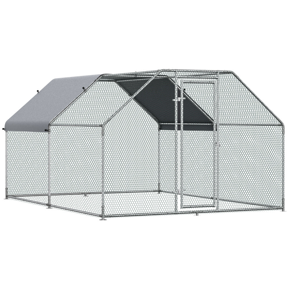 PawHut Large Chicken Coop Metal Chicken Run with Waterproof and Anti-UV Cover, Flat Shaped Walk-in Fence Cage Hen House for Outdoor and Yard Farm Use, 1.26" Tube Diameter, 9' x 12' x 6.5'