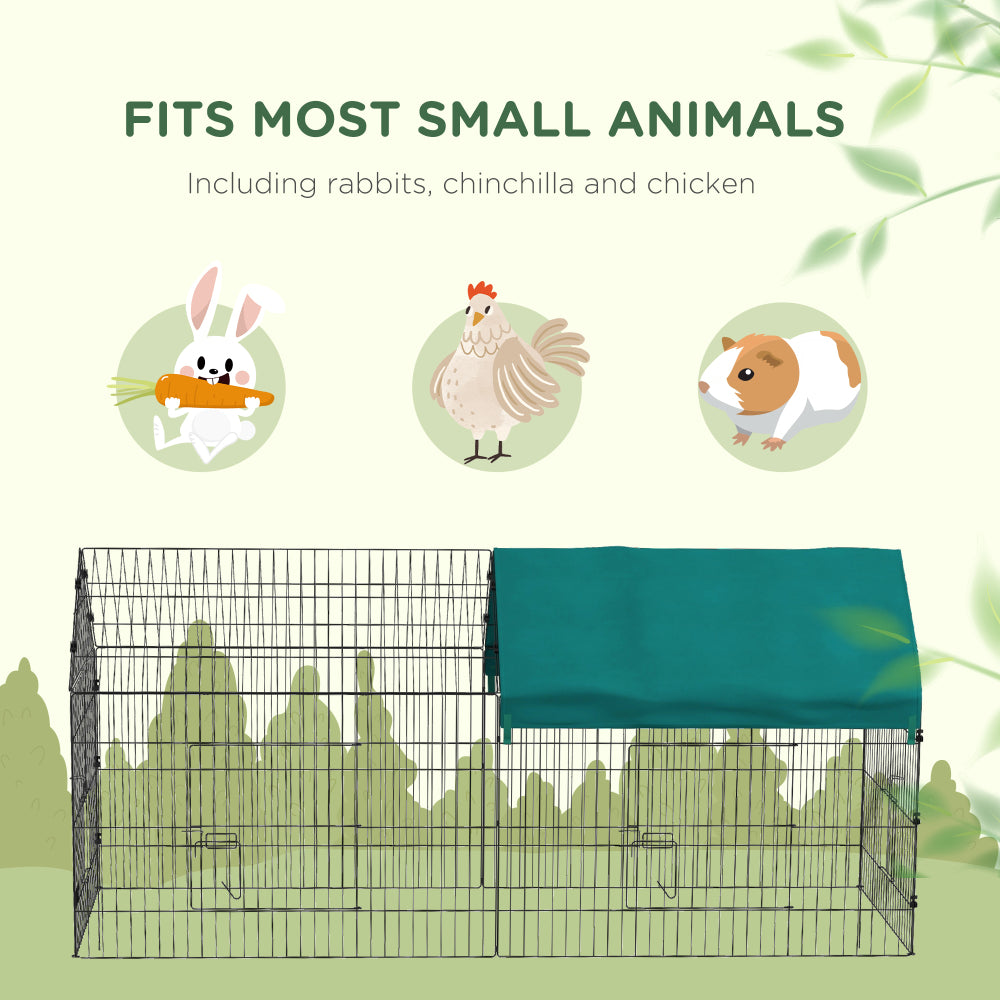 PawHut 87" Small Animal Playpen, Pet Playpen Yard Fence for Rabbits, Chicken, Chinchillas with Roof for Indoor & Outdoor, Green