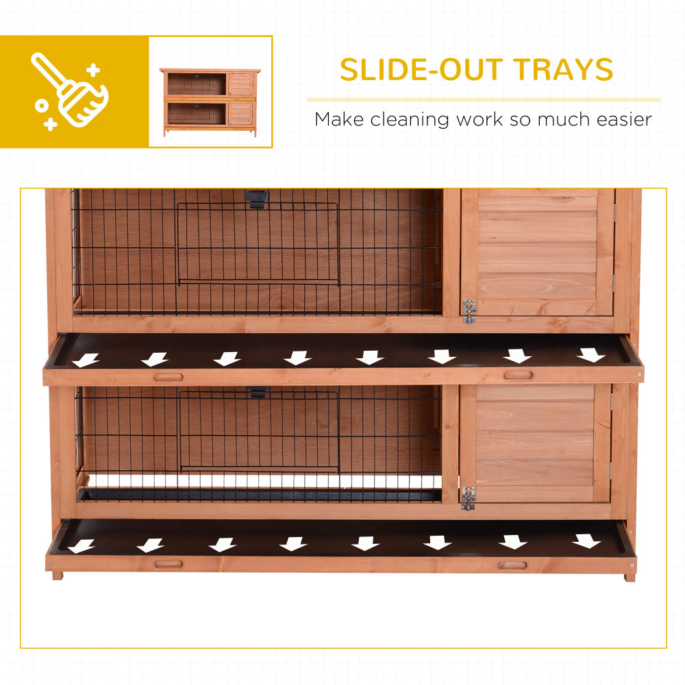 PawHut 54" 2-Story Large Rabbit Hutch Bunny Cage Wooden Pet House Small Animal Habitat with Lockable Doors, No Leak Tray and waterproof Roof for Outdoor/Indoor Orange
