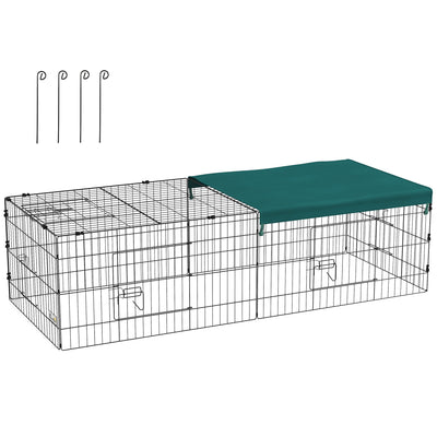PawHut 73" Small Animal Playpen, Pet Playpen Yard Fence for Rabbits, Chicken, Chinchillas with Roof for Indoor & Outdoor, Green