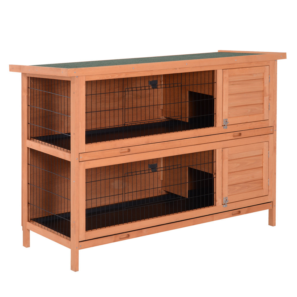 PawHut 54" 2-Story Large Rabbit Hutch Bunny Cage Wooden Pet House Small Animal Habitat with Lockable Doors, No Leak Tray and waterproof Roof for Outdoor/Indoor Orange