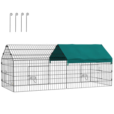 PawHut 73" Small Animal Playpen, Pet Playpen Yard Fence for Rabbits, Chicken, Chinchillas with Roof for Indoor & Outdoor, Green