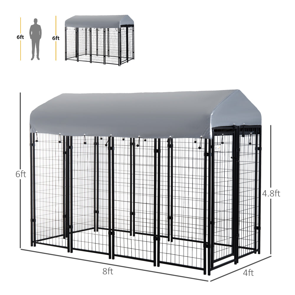 PawHut 8' x 4' x 6' Dog Playpen Outdoor, Dog Kennel Dog Exercise Pen with Lockable Door, Water-resistant Canopy, for Medium and Large Dogs