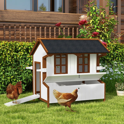 PawHut 47" Chicken Coop Wooden Chicken House Rabbit Hutch Raised Poultry Cage Portable Hen Pen Backyard with Nesting Box and Handles