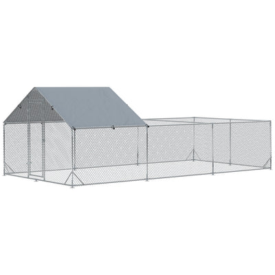 PawHut Large Chicken Coop Metal Chicken Run for Chickens with Waterproof and Anti-UV Cover, Spire Shaped Walk in Fence Cage Hen House for Outdoor and Yard Farm Use, 1" Dia, 9.8' x 19.7' x 6.4'