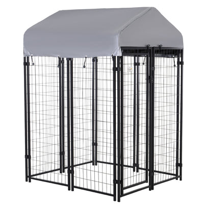 PawHut 4' x 4' x 6' Dog Playpen Outdoor, Dog Kennel Dog Exercise Pen with Lockable Door, Water-resistant Canopy, for Small and Medium Dogs